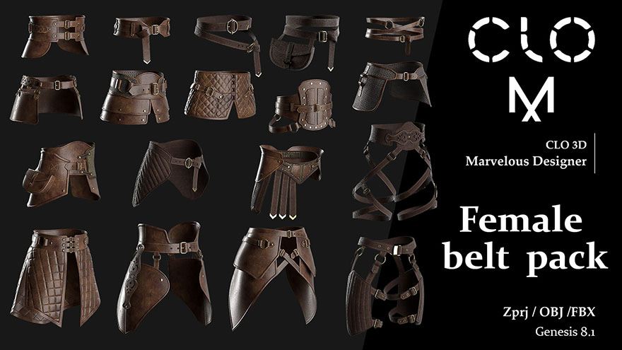 中世纪女性腰带3D模型 Artstation – Female Belt Pack