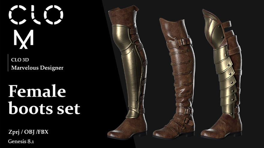 中世纪女性靴子3D模型 Artstation – Female Boots Set