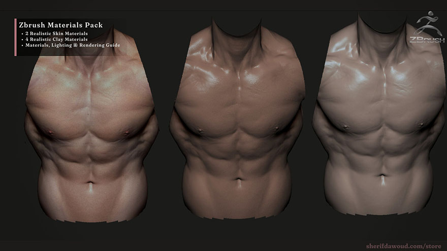 ZBrush人体皮肤材质预设 Artstation – Zbursh Realistic Skin & Clay Material Pack + Bonus Tutorial
