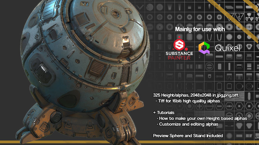 科幻硬表面模型深度贴图素材 SP ZBrush 325 Hardsurface Height Alpha + Tutorials Vol.1