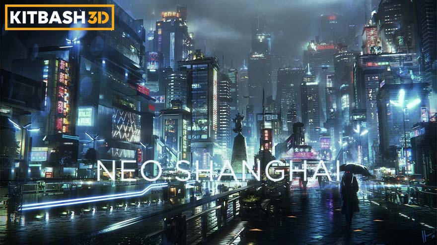 科幻朋克夜上海亚洲都市建筑场景 KitBash3D - Neo Shanghai