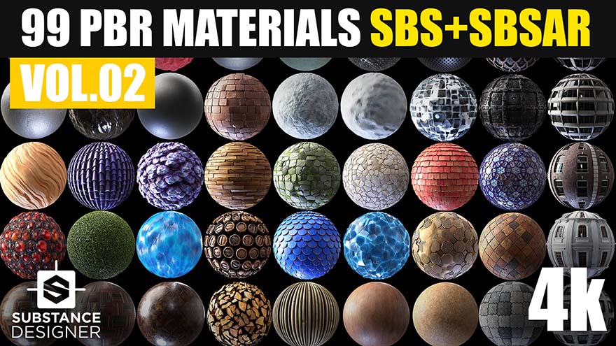 程序化贴图材质预设 Artstation – 99 PBR Substance Designer Materials Vol.02
